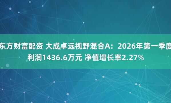东方财富配资 大成卓远视野混合A：2026年第一季度利润1436.6万元 净值增长率2.27%